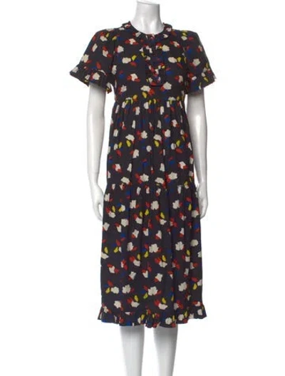 Pre-owned Clare V Floral Print Midi Length Dress In Black