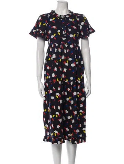 Pre-owned Clare V Floral Print Midi Length Dress In Black