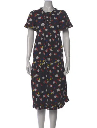 Pre-owned Clare V Floral Print Midi Length Dress In Gray