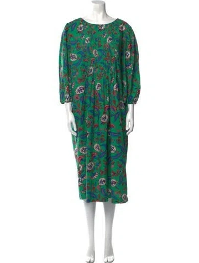 Pre-owned Clare V Floral Print Midi Length Dress In Green