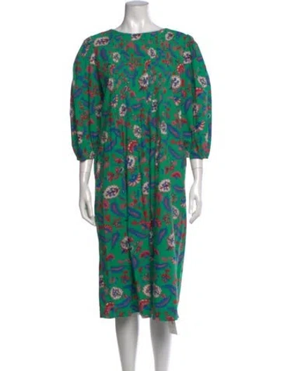 Pre-owned Clare V Floral Print Midi Length Dress In Green