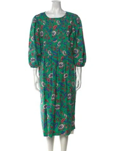 Pre-owned Clare V Floral Print Midi Length Dress In Green