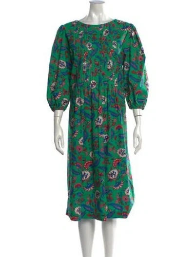 Pre-owned Clare V Floral Print Midi Length Dress In Green