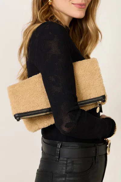 Clare V Foldover Clutch With Tabs In Cafeaulaitshearling