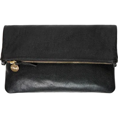 Clare V . Foldover Petit Caviar Leather Clutch In Black