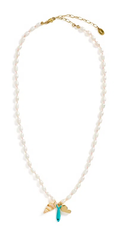 Clare V Freshwater Pearl Charm Necklace Cream Multi