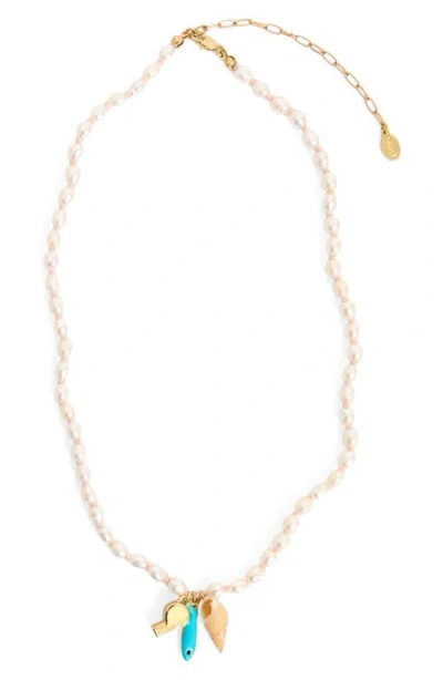 Clare V . Freshwater Pearl Charm Necklace In Gray