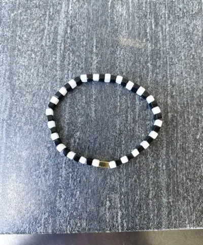 Clare V Glass Beaded Stretch Bracelet In Cream/black/gold In Multi