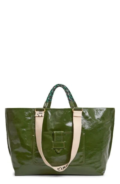 Clare V . Grande Bateau Crinkle Patent Leather Tote In Green