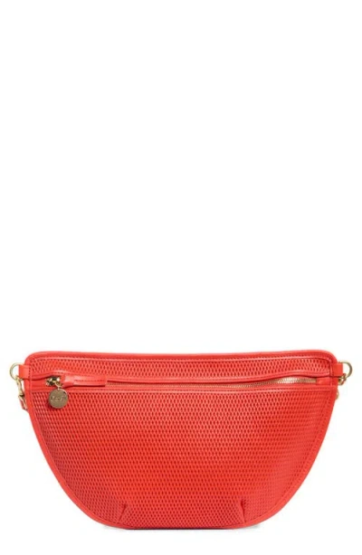 Clare V . Grande Diamond Perforated Leather Belt Bag In Red