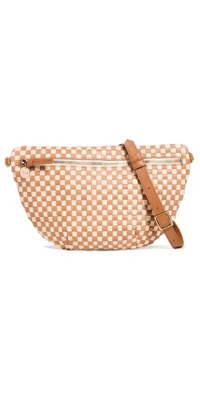 Clare V Grande Fanny Natural & Cream Woven Checker