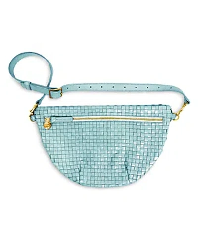 Clare V Grande Fanny Woven Checker Leather Belt Bag In Blue