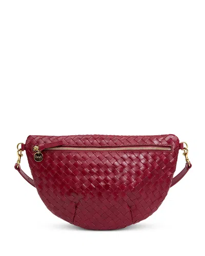 Clare V Grande Fanny Woven Leather Belt Bag In Burgundy