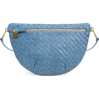 Clare V . Grande Fanny Woven Zig Zag Leather Belt Bag In Dusty Blue