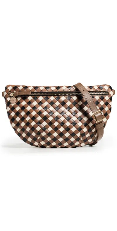 Clare V Grande Medium Woven Diagonal Fanny Pack Oat Multi