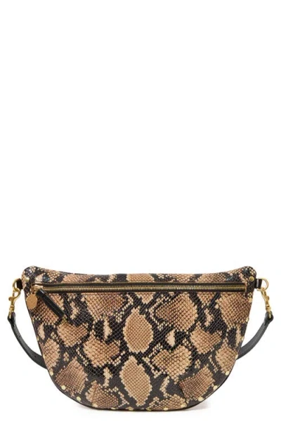 Clare V . Grande Snakeskin Embossed Leather Belt Bag In Brown