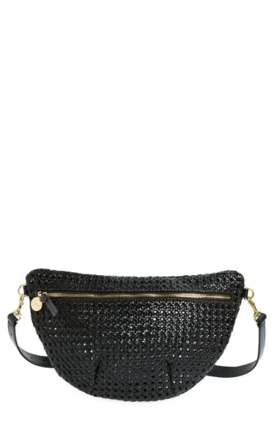 Clare V . Grande Woven Leather Belt Bag In Black Rattan