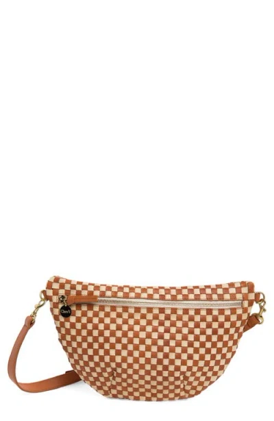 Clare V . Grande Woven Leather Belt Bag In Natural And Cream Checker
