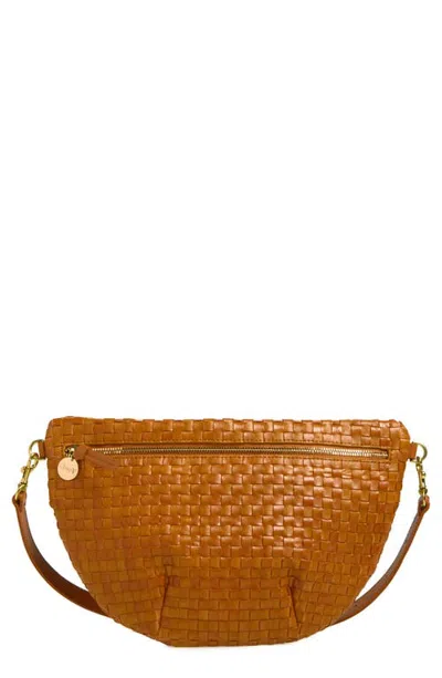 Clare V . Grande Woven Leather Belt Bag In Natural Woven Checker Gold