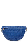 Clare V . Grande Woven Leather Convertible Belt Bag In Cobalt Rattan