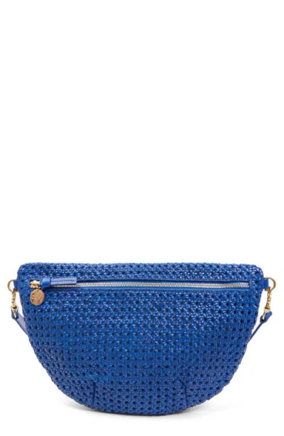 Clare V . Grande Woven Leather Convertible Belt Bag In Cobalt Rattan