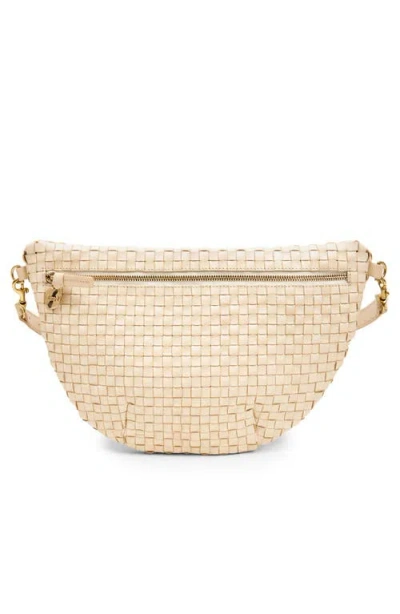 Clare V . Grande Woven Leather Convertible Belt Bag In Cream Woven Checker