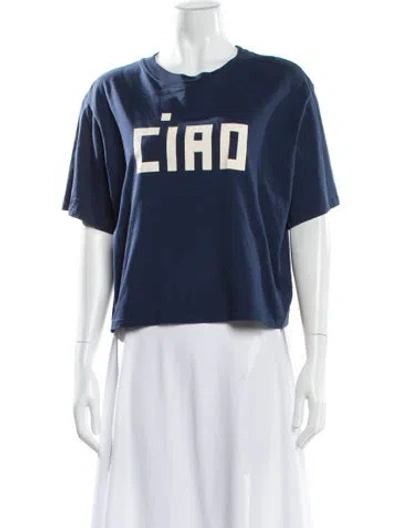 Pre-owned Clare V Graphic Print Crew Neck Crop Top In Blue