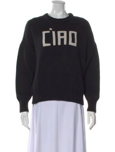 Pre-owned Clare V Graphic Print Crew Neck Sweater In Black