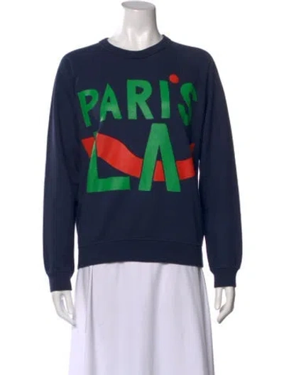 Pre-owned Clare V Graphic Print Crew Neck Sweater In Blue