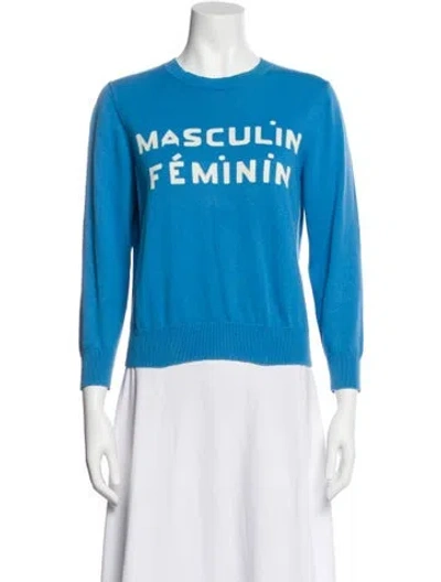 Pre-owned Clare V Graphic Print Crew Neck Sweater In Blue