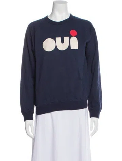 Pre-owned Clare V Graphic Print Crew Neck Sweater In Blue