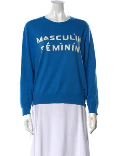Pre-owned Clare V Graphic Print Crew Neck Sweater In Blue