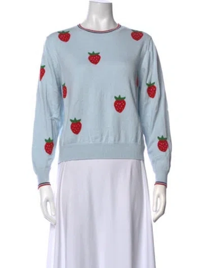 Pre-owned Clare V Graphic Print Crew Neck Sweater In Blue