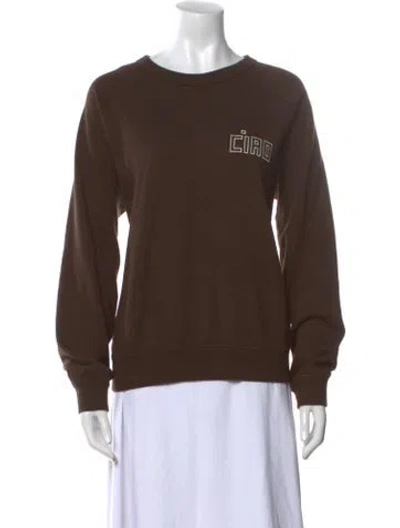 Pre-owned Clare V Graphic Print Crew Neck Sweater In Brown