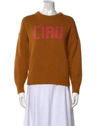 Pre-owned Clare V Graphic Print Crew Neck Sweater In Brown