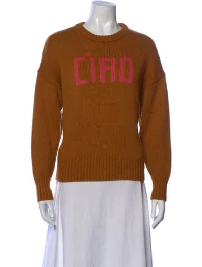 Pre-owned Clare V Graphic Print Crew Neck Sweater In Brown