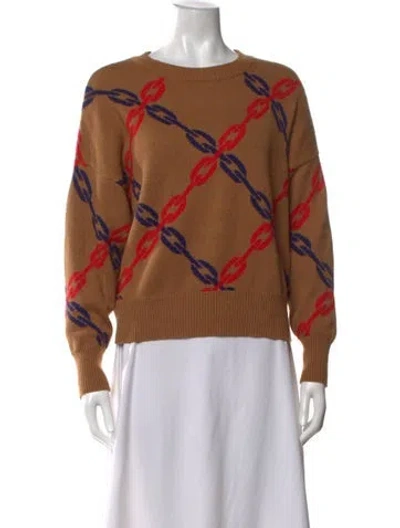 Pre-owned Clare V Graphic Print Crew Neck Sweater In Brown