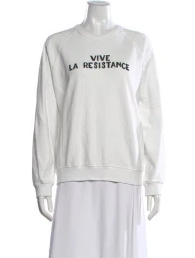 Pre-owned Clare V Graphic Print Crew Neck Sweater In White