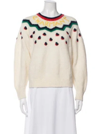 Pre-owned Clare V Graphic Print Crew Neck Sweater In White