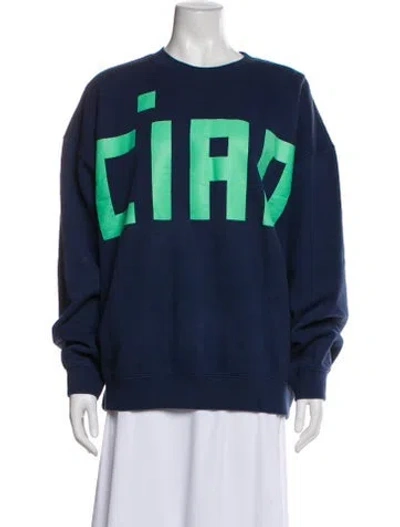 Pre-owned Clare V Graphic Print Crew Neck Sweatshirt In Blue
