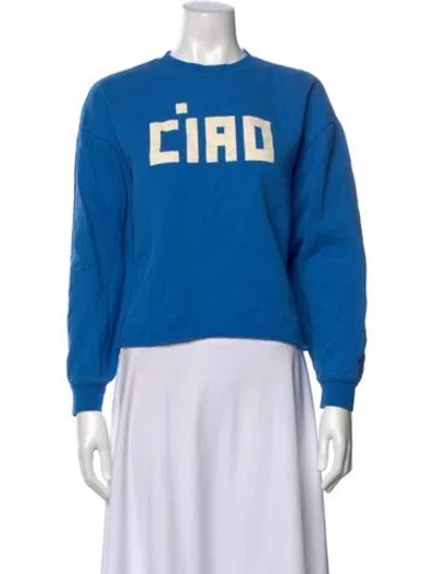 Pre-owned Clare V Graphic Print Crew Neck Sweatshirt In Blue