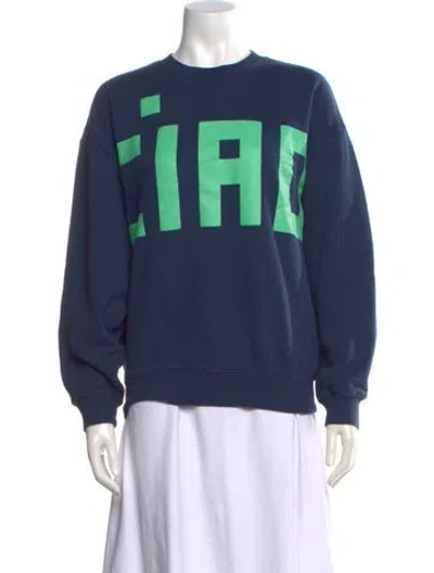 Pre-owned Clare V Graphic Print Crew Neck Sweatshirt In Blue