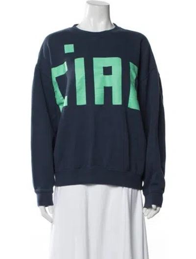 Pre-owned Clare V Graphic Print Crew Neck Sweatshirt In Blue