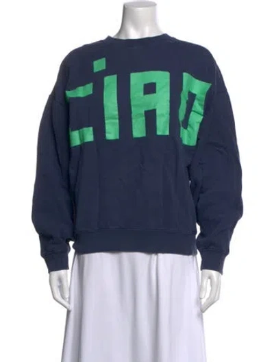 Pre-owned Clare V Graphic Print Crew Neck Sweatshirt In Blue