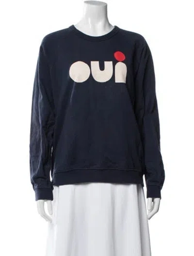 Pre-owned Clare V Graphic Print Crew Neck Sweatshirt In Blue