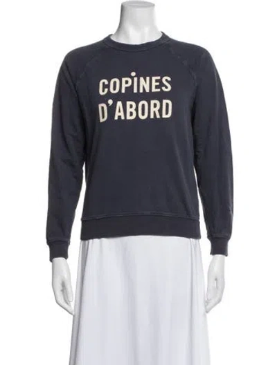 Pre-owned Clare V Graphic Print Crew Neck Sweatshirt In Blue