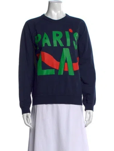 Pre-owned Clare V Graphic Print Crew Neck Sweatshirt In Blue