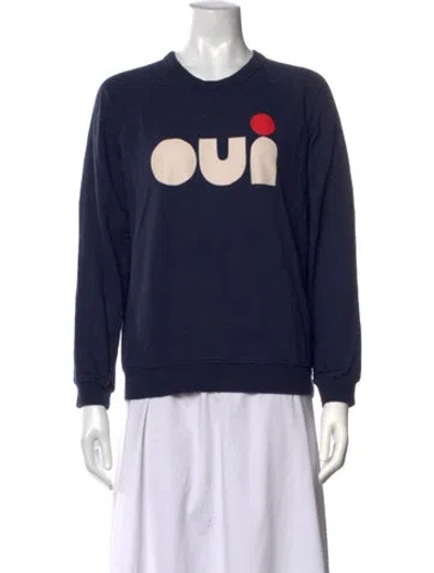 Pre-owned Clare V Graphic Print Crew Neck Sweatshirt In Blue