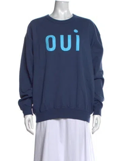 Pre-owned Clare V Graphic Print Crew Neck Sweatshirt In Blue