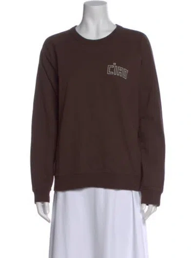 Pre-owned Clare V Graphic Print Crew Neck Sweatshirt In Brown